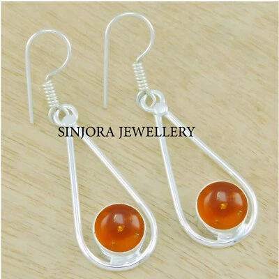Amber Gemstone 925 sterling silver handmade gift  Dangle/Drop Earrings - Image 1 of 4