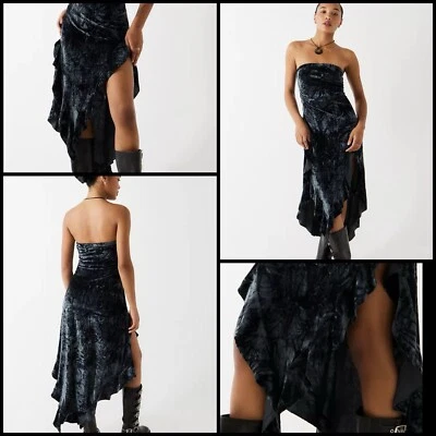 Vestido Vampiro Silence + Noise Luna Terciopelo Sin Tirantes Volantes Gótico Asimétrico S Foto 1 de 4