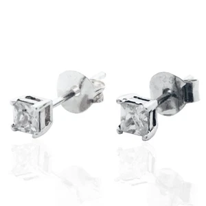 Orecchini princess in argento 925 rodiato con zirconi bianchi quadrati mm 3x3 - Foto 1 di 2
