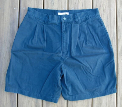 Geoffrey Beene Men's Blue Cotton Twill Pleated Shorts - Size 33! - Image 1 of 4