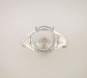 Oval Cabochon Swirl Shank Solitaire Ring Setting Sterling Silver - Picture 1 of 4