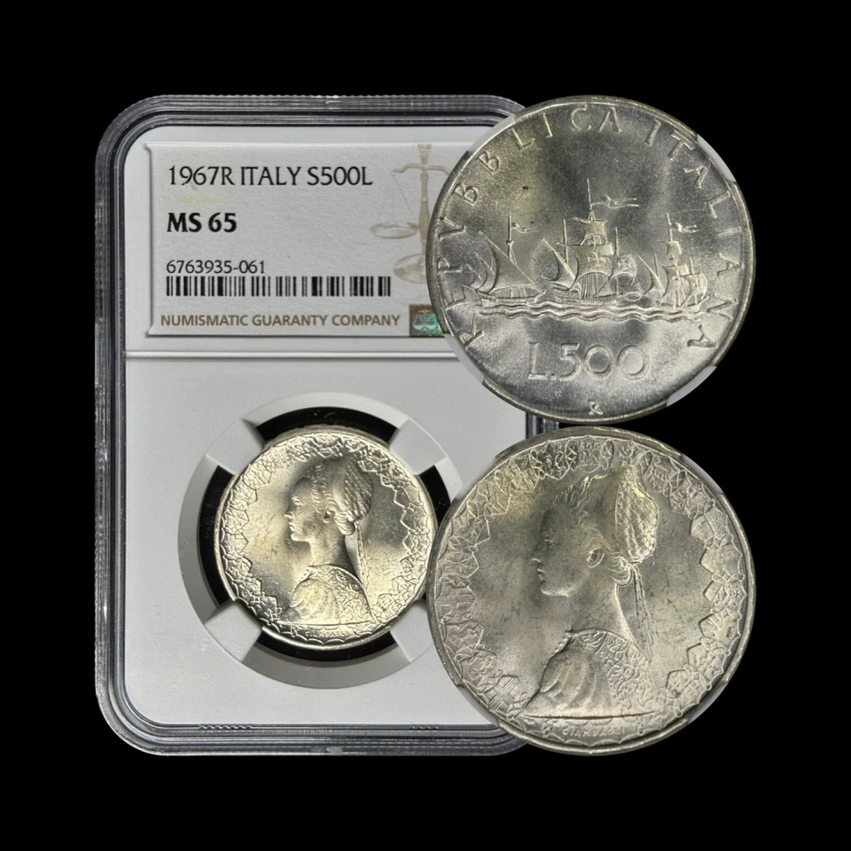 ITALY. 1967, 500 Lire, Silver - NGC MS65 - Nina, Pinta, Santa Maria, Columbus 61 - Image 1 of 4