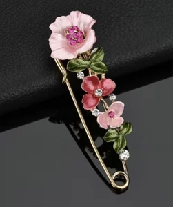 NEW Pink Roses rhinestone broach Pin enamal ⭐️ Leafs Petals Alloy Floral 8cm Fab - Picture 1 of 4