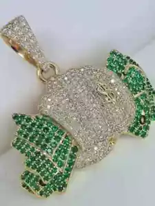 3 Ct Round Lab Created Emerald Men's Money Bag Pendant 14K Yellow Gold Plated - Picture 1 of 5