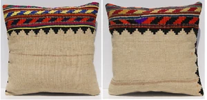 Kurdish flat woven kilim pillow covers 20"x20" Handmade two quote kelim area rug - Picture 1 of 4