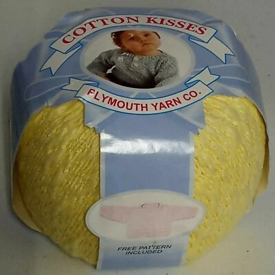 Cotton Kisses Plymouth Yarn - Makes a Baby Sweater w/ Pattern & buttons. Yellow  - Image 1 of 4