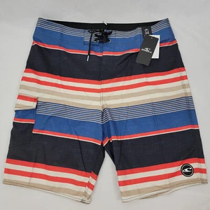 Pantalones Cortos de Tabla ONEILL Para Hombres 34 Santa Cruz Rayas Azul Carbón Rojo Playa Surf Cali - Imagen 1 de 15