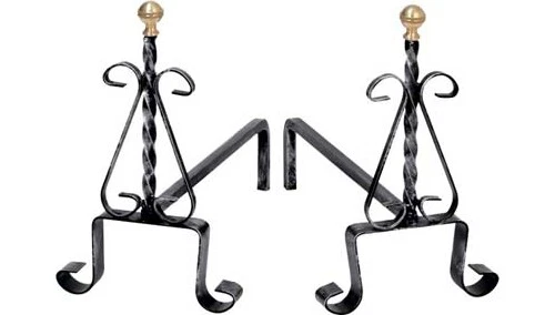 DecHome Alari Camino Tortiglione+Ricci Ferro Battuto+Pomi Ottone cm 35 H.cm 30 - Immagine 1 di 1