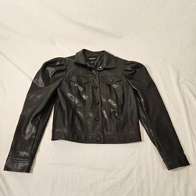 Chaqueta Express Mujer Negra Imitación Cuero Snap Camionero Chaqueta Abrigo XS Foto 1 de 4