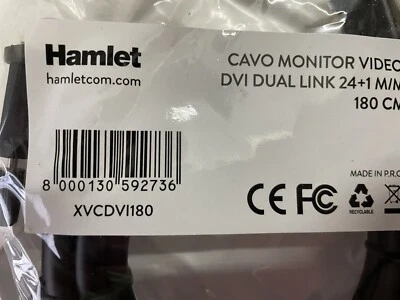 Cavo Monitor Video DVI Dual Link (24+1) M/M 180 cm HAMLET - Immagine 1 di 2