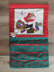 VTG Cloth Santa Claus Teddy Bear Toys Advent Calendar Need Rod 24 Days Christmas - Picture 1 of 13