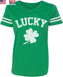 St Patricks Day Shirt for Women Irish Lucky Shamrock V-Neck Short Sleeve St Padd - Picture 1 of 1