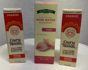 Lot 3 GuruNanda .5 oz therapy Orange Natural Essential Oil + Rose Water 2 OZ NEW - Picture 1 of 4