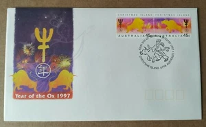1997 Christmas Island Zodiac Animals Lunar Year of the Ox 2v Stamps FDC - Picture 1 of 3