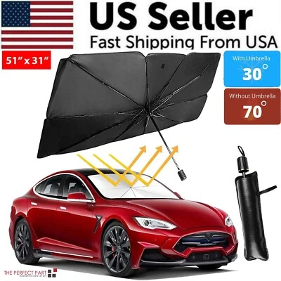 51" Car Windshield Sun Shade Foldable Umbrella Front Window Cover Visor Umbrella - Image 1 of 4