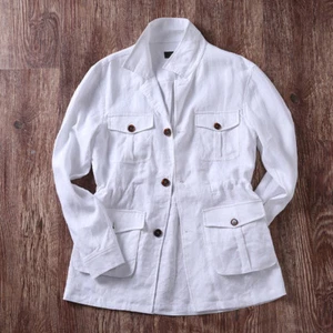 100% Flax Mens Pockets Safari Jacket Breathable Hunting Coat Thin Casual Outwear - Picture 1 of 26