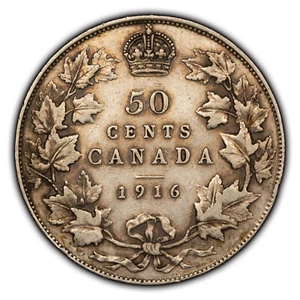 1916 50c Canada Silver Fifty Cents - F/VF - KM 25 - SKU-F3665 - Picture 1 of 4
