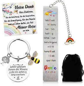 Lehrerin Geschenk,Schlüsselanhänger & Edelstahl-Lesezeichen Set für Lehrer/Erzie - Bild 1 von 7