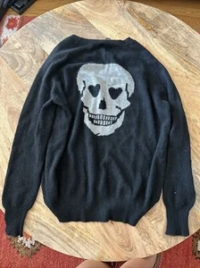 AQUA 100% Cashmere Exclusive skull sweater Size X-SMALL Black - Picture 1 of 5