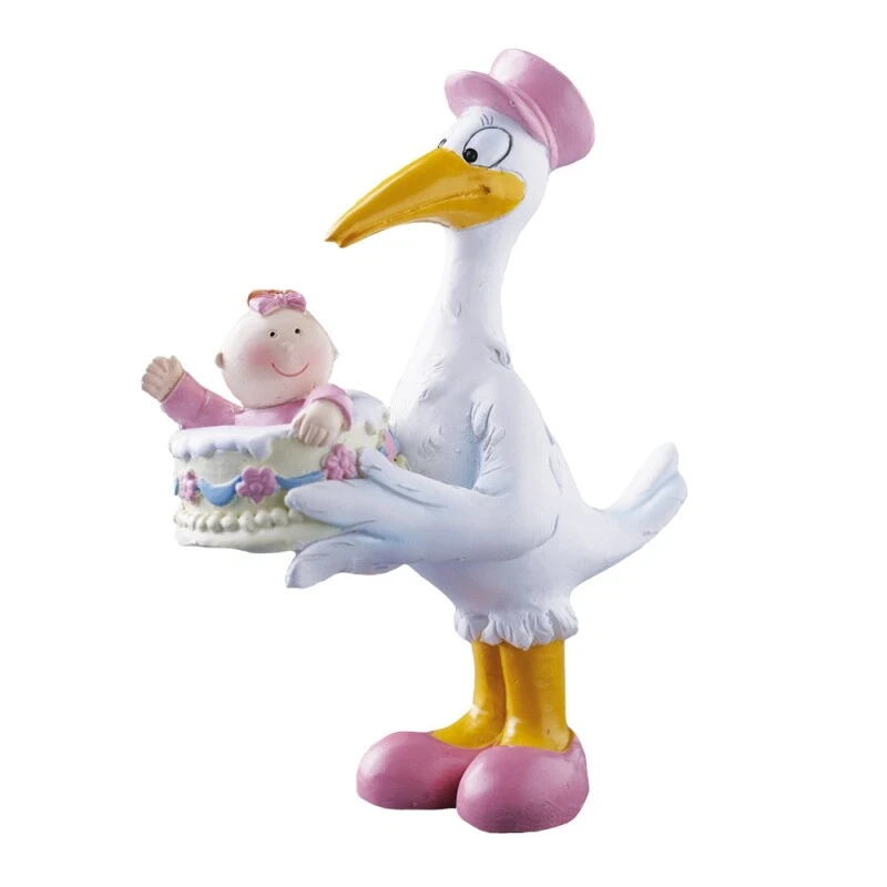 Deko-Figur Tortenfigur Tortenaufsatz Mädchen Baby mit Storch Geburt Taufe - Bild 1 von 1