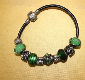 Pandora Leather Bracelet With 10 Beads - Picture 1 of 7