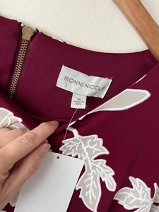 Dress Size 16 Ronni Nicole New Burgundy Floral 3/4 Sleeve Fit Flare Stretch Part - Picture 1 of 16