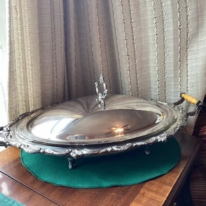 Beautiful Vintage Silver Warming Tray Set Lid And Glass Insert Eton Silver Inc. - Picture 1 of 15