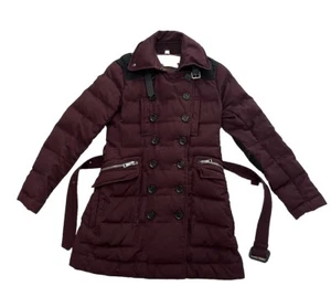 Burberry Brit Belted Down Coat Burgundy Purple Maroon Size Small - Picture 1 of 11