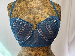 Neu mit Etikett Adore Me blauer Spitzen-BH mit Herzmuster Größe Damen 32DD - Bild 1 von 4