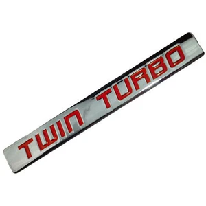 CHROME/RED METAL TWIN TURBO ENGINE MOTOR SWAP EMBLEM BADGE FOR HOOD DOOR  B - Picture 1 of 1