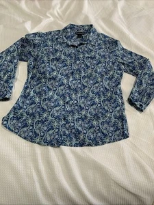 Equinox Blouse/Shirt 16 Blue Floral Long Sleeve Button Up Collared Womens Cotton - Picture 1 of 17