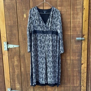 INC International Dress Size 14 Woman 100% Silk Lined, Geometric Floral on Black - Picture 1 of 12