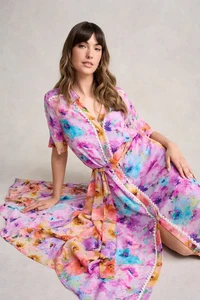 Blue Illusion ~ Spliced Print Bouquet Shirt Dress Midi or Duster 3XL 3L 18 20 - Bild 1 von 7