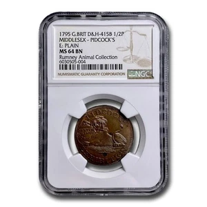 1795 Great Britain 1/2P Conder Token MS-64 NGC (Brown) - Picture 1 of 3