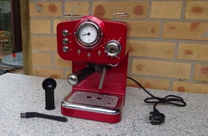 Quigg Espressomaschine + Milch-Aufschäumer  : GT-EM-01  Retro Kaffeemaschine Rot - Bild 1 von 11