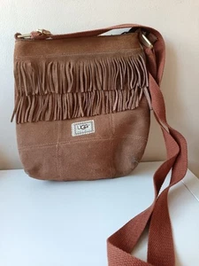 Ugg tan suede shoulder bag tasseled y2k retro Fringe - Picture 1 of 11