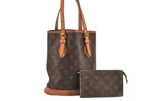 Authentic Louis Vuitton Monogram Bucket PM Shoulder Tote Bag M42238 Junk 9552M - Picture 1 of 10