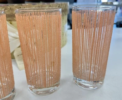 MEDIOS DE SIGLO MODERNO GEORGES BRIARD ROSA TEXTURA ESMERILADA RAYAS VASOS 4p Foto 1 de 4