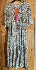 Neu mit Etikett Go Softly Patio L blau aquamarin Blumen Reißverschluss vorne V-Ausschnitt Crinkle Terrassenkleid - Bild 1 von 4