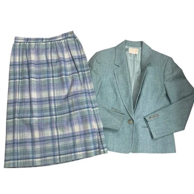 Conjunto de falda blazer de lana a cuadros Pendleton para mujer de 2 piezas talla 12 azul púrpura a cuadros Foto 1 de 4