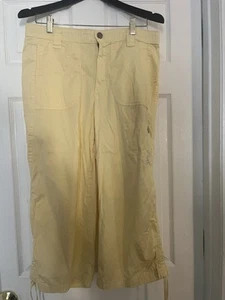 Lee Womens Size 14 Medium Cropped Capri Pants Cotton Tie Hem Belt Loops Pockets - Picture 1 of 11