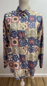 Jonathan Martin Silk Button Front Shirt Size Medium Flowers Floral Vintage - Picture 1 of 11