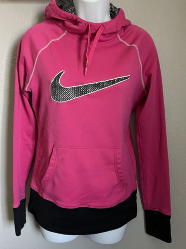 VETEMENTS Nike Therma Fit Fleece Pullover Felpa con Cappuccio Rosa Swoosh Donna Piccola Tasca Canguro