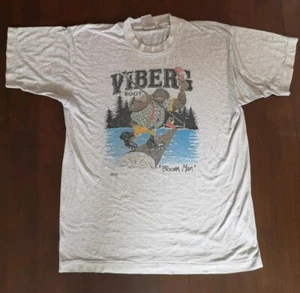 Vtg VIBERG Boot Paper Thin Single Stitch "Boom Man" Sasquatch T-Shirt RARE Sz L - Imagen 1 de 5