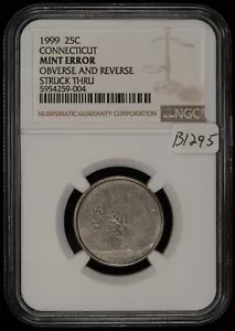 1999 25c CT State Quarter - Dramatic Mint Error - Struck Thru Grease NGC - B1295 - Picture 1 of 6