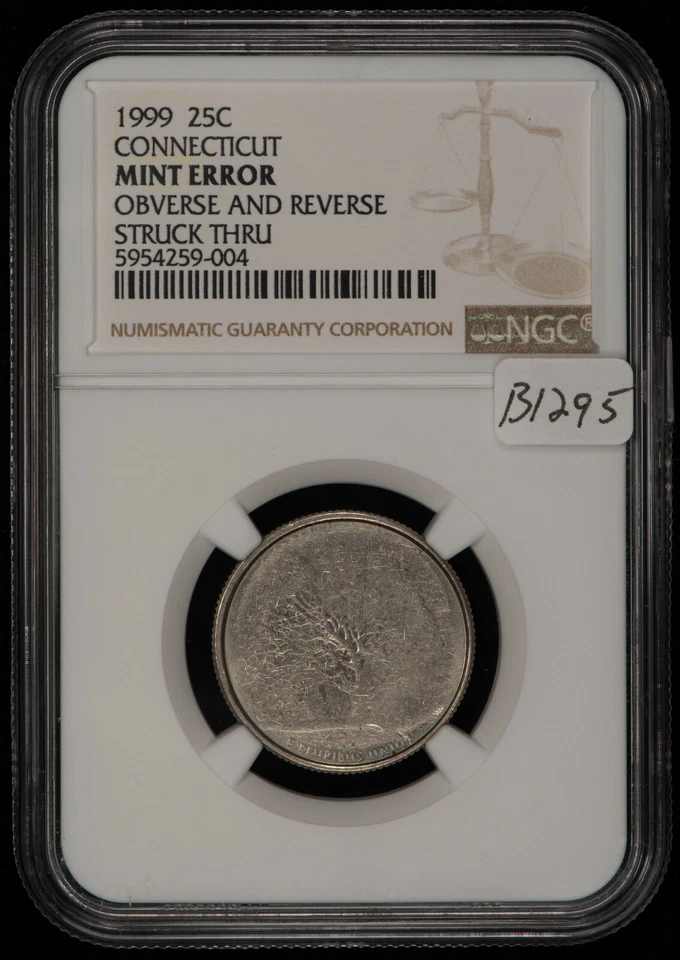 1999 25c CT State Quarter - Dramatic Mint Error - Struck Thru Grease NGC - B1295 - Image 1 of 4
