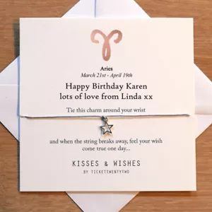 Personalised Handmade ARIES BIRTHDAY Wish Bracelet - Zodiac Sign, Horoscope - Picture 1 of 3