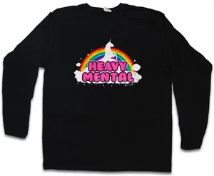 HEAVY MENTAL LANGARM T-SHIRT Rainbow Metal Einhorn Musik schwarz Speed Grind - Bild 1 von 1