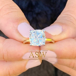 GROSSER 14K GELBGOLD KISSENSCHLIFF SIMULIERTER DIAMANT VERLOBUNGSRING BRAUT 4,00 KT - Bild 1 von 11
