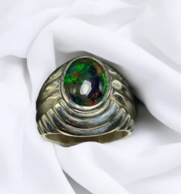 Anillo de regalo decorativo de ópalo de fuego negro natural para hombre plata 925 anillo de ópalo etíope para hombre Foto 1 de 4